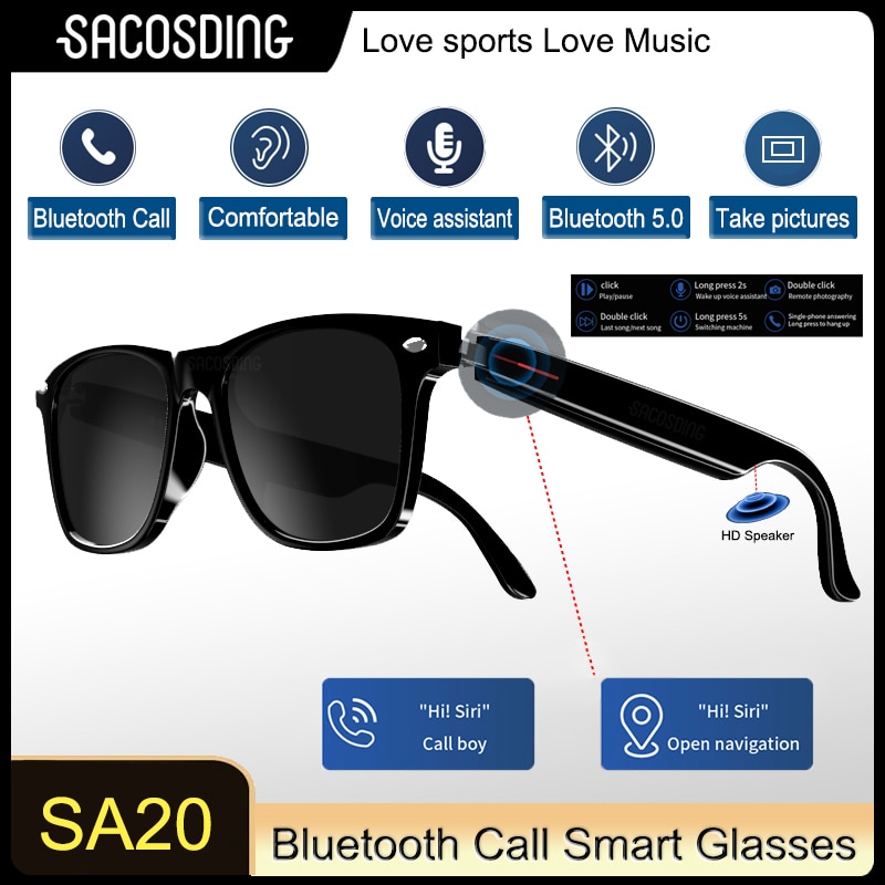 SACOSDING Smart Glasses Smart Music Sunglasses Earphone Wireless Bluetooth HIFI Sound Headphone Driving Glasses Hands-free Call