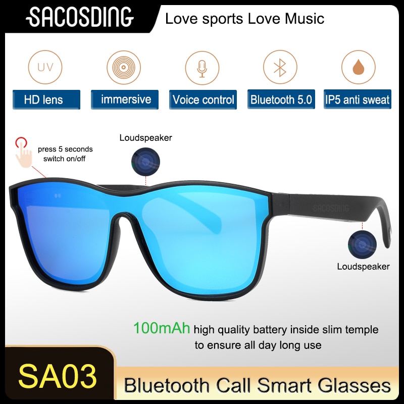 SACOSDING Smart Glasses 2023 Polarized Sunglasses Bluetooth Glasses Open Ear Headphones Wireless Earphones Bluetooth Phone Call