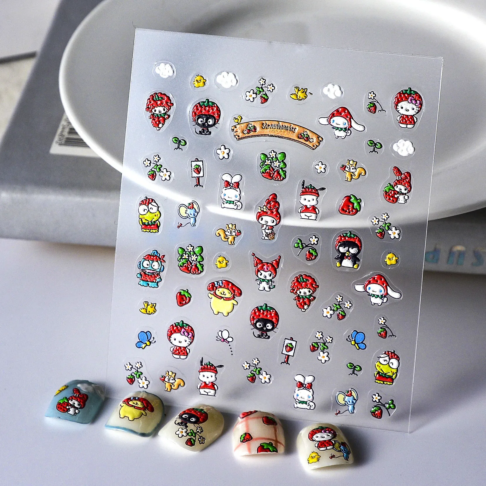 Sanrio New Christmas Cartoon Kulomi Hello Kitty Nail Sticker Nail Art Decoration Sanrio Anime 5D