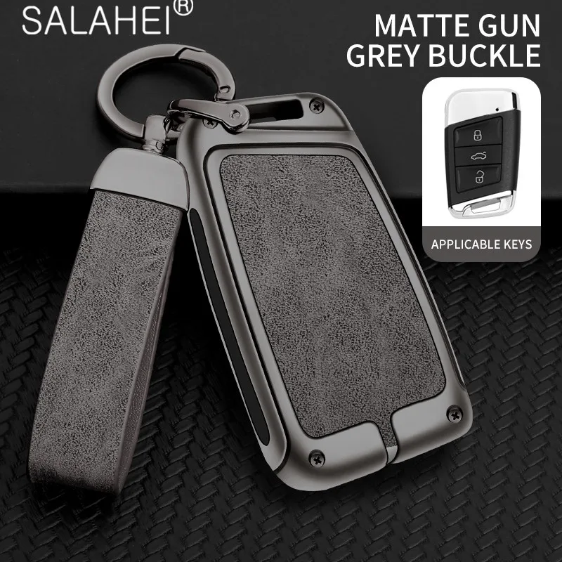 Zinc Alloy Leather Car Key Case Cover For Volkswagen VW Tiguan MK2 Magotan Passat B8 CC For Skoda