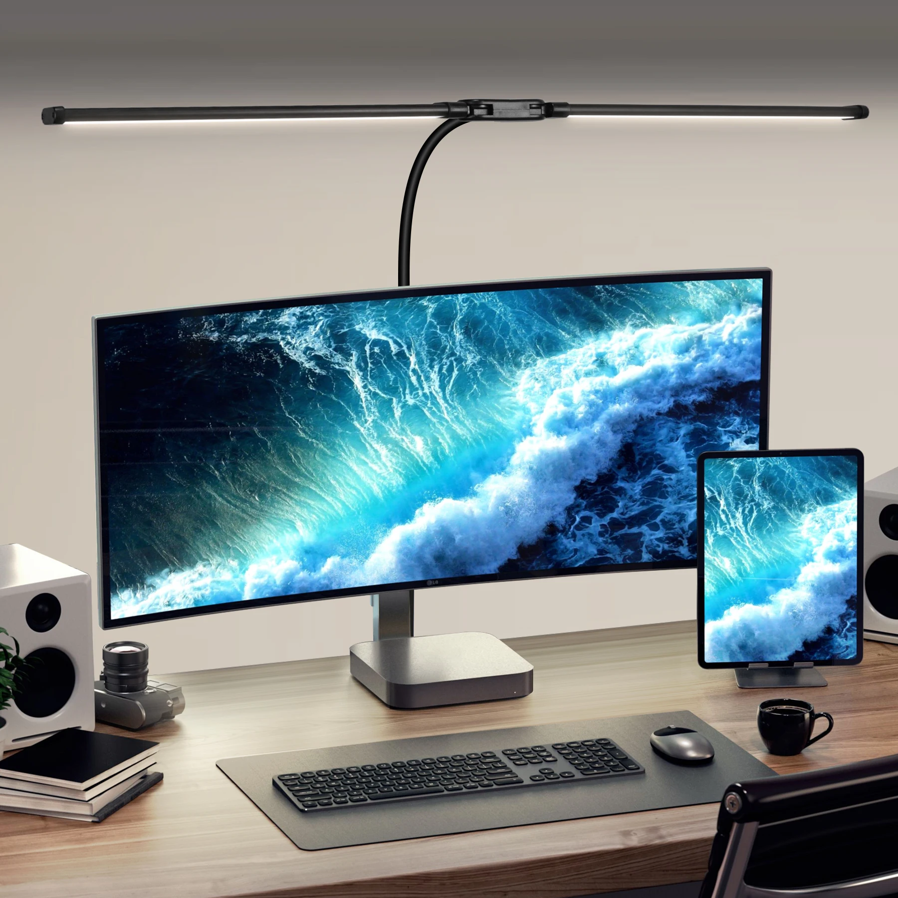 Double Head LED Desk Lamps Led Computer Monitor Light Stepless Dimmable USB Table Lamp for Office