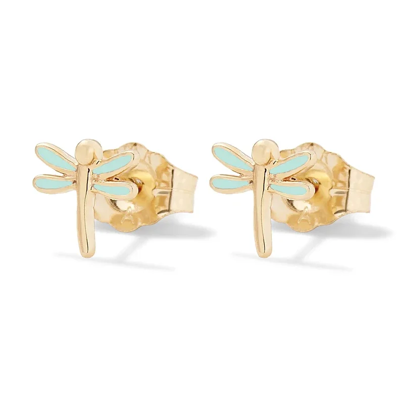 Aide 925 Sterling Silver Turquoise Drip Oil INS Dragonfly Stud Earrings For Women 18k Gold Piercing