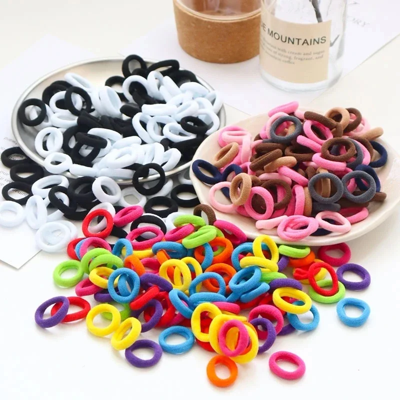 100pcs Children Small Hair Bands Baby Girl Headbands Colorful Kid Elastic Hair Tie Nylon Scrunchie