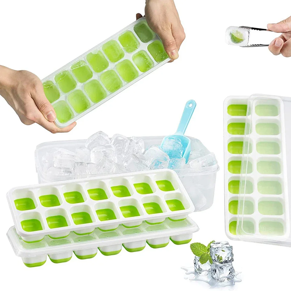 1PC Ice Cube Tray 14 Grid Silicone Ice Cube Mold With Removable Lid Ices Maker Kitchen Gadget Bar