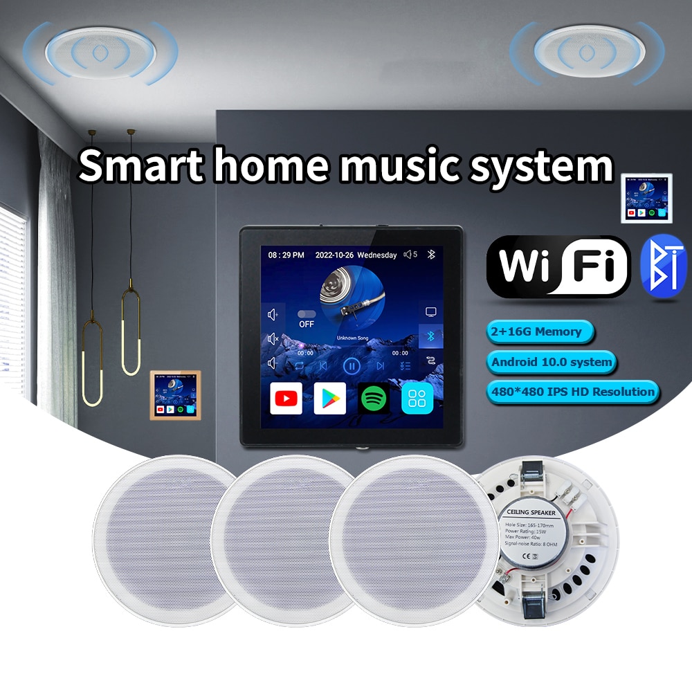 Smart Audio Center Bluetooth WiFi Wall Amplifier Home Theater Sound System with 6 Inch Stereo Ceiling Speaker for Residential