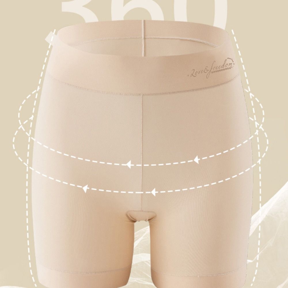 Simple Fashion Solid Color High Waist Ice Silk Thread Underwear Safety Short Pants Women Lingerie Elastic Lace Boxer