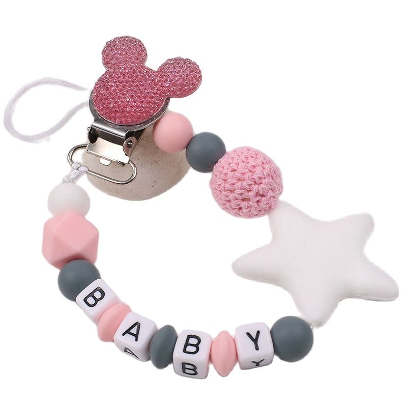 Baby Silicone Pacifier Clips Chain Personalised Name Nipple Pacifier Chain with Mouse Holder Baby Shower Gifts