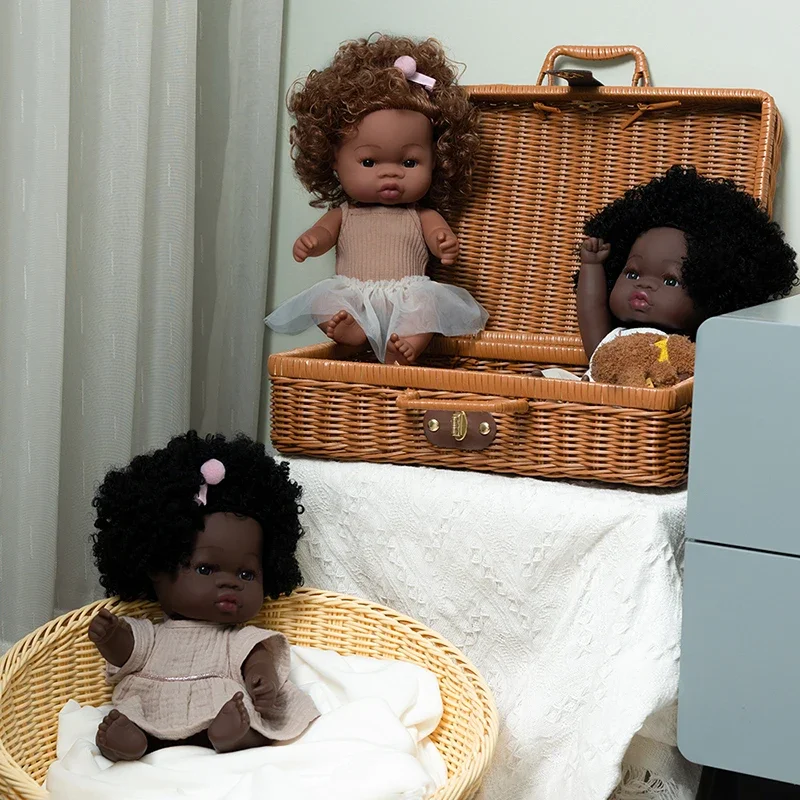 35cm American Reborn Baby Doll Black Soft Vinyl Baby Dolls Lifelike Newborn Baby Doll Girl Gift Doll