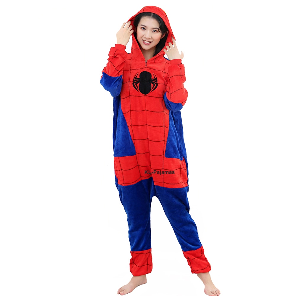 Adults Kigurumi Spider Onesie Warm Animal Pajamas Sets Sleepwear Kids Hooded Pyjamas Women Men Winter Unisex Cosplay Jumpsuits