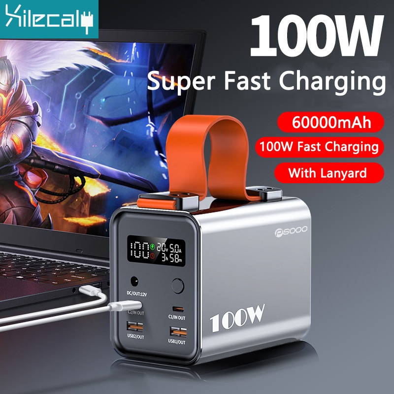 60000mAh Power Bank 100W PD Two-Way Fast Charging Powerbank for iPhone Huawei Xiaomi Samsung Laptop Powerbank with 66W DC Output