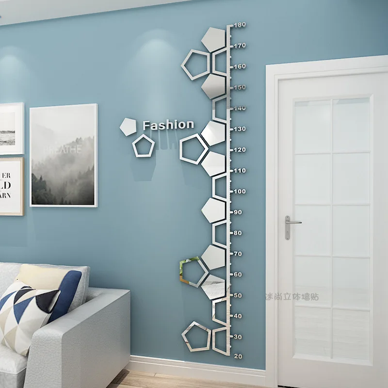 Acrylic Mirror Wall Stickers Height Measure For Adults Kids Rooms Growth Chart Wall Art Ruler Wallpaper Living Room Decoration