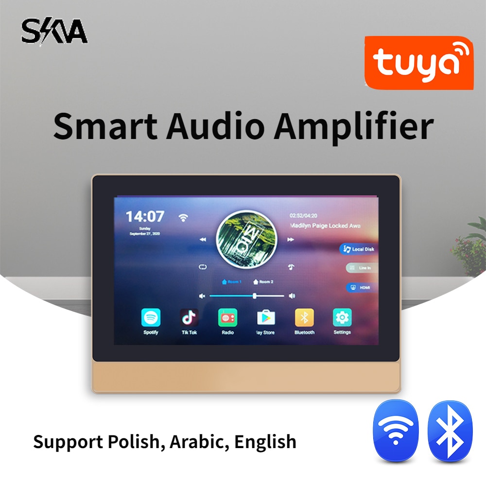 7inch WiFi Bluetooth Amplifier Board 8 Channels 20W TUYA Voice Control Music Panel Android 8.1 Touch Screen Smart Home System