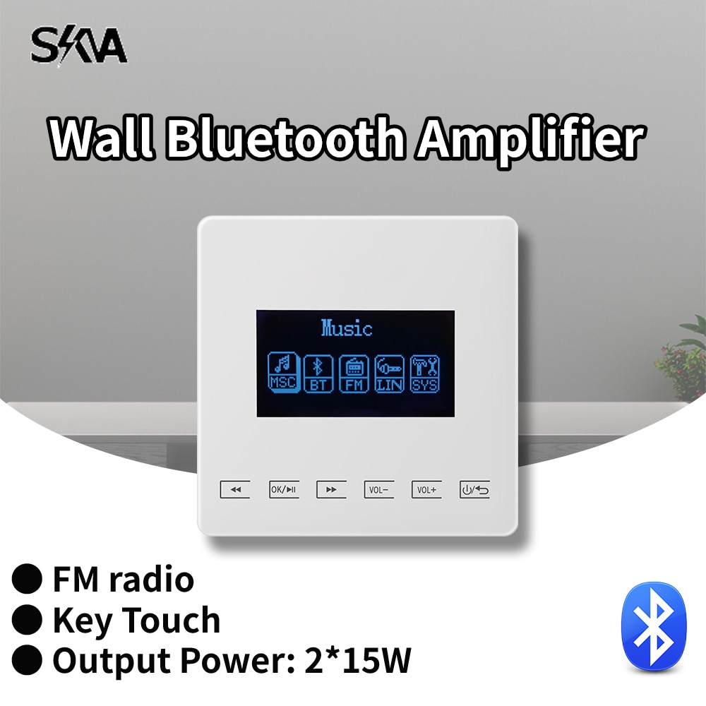 Wall Amplifier Bluetooth Stereo Amp Home Theater Sound System 2 Channels 15W Powerful Touch Key Music Panel Support USB/FM Radio