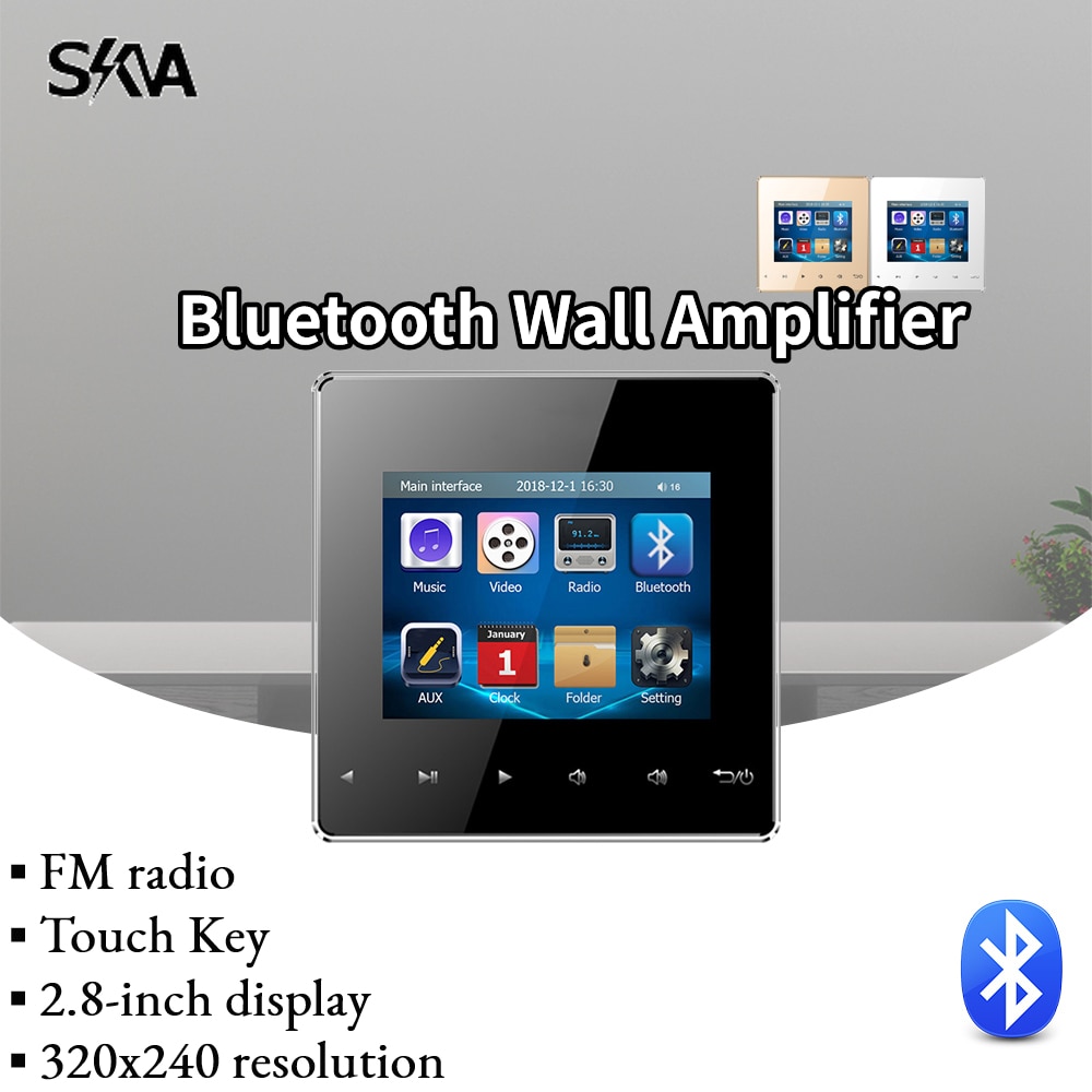Wall Amplifier Bluetooth Support Radio USB TF Card Smart Home Mini Video Player Background Music System with Touch Key for Hotel