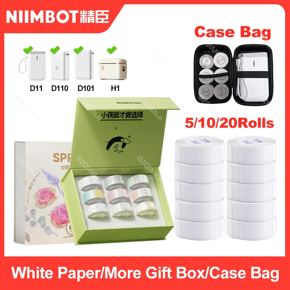 Niimbot D110 D11 Thermal Paper Direct Sticker Labels Roll Set Strong Adhesive Clear Printing Black