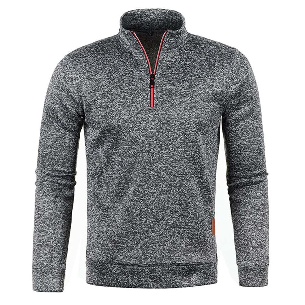 Men's Stand Collar Pullover Zipper Twist Knit Pullover Men's Thicker Sweatshirts Autumn Solid Color