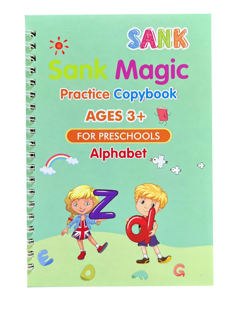 4pcs Sank Magic Practice Copybook Pen Preschools Kids Calligraphy English Verison Free Wiping