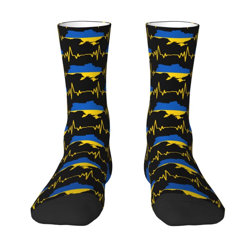Harajuku Ukraine Heartbeat Socks Men Women Warm 3D Printed Ukrainian Flag Map Sports Football Socks