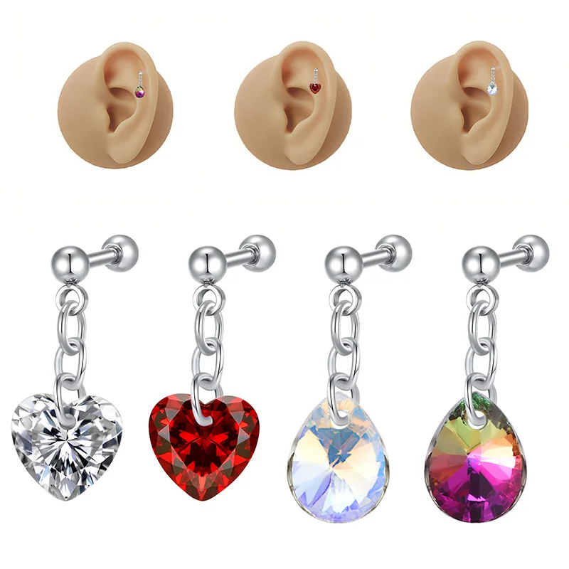 Cartilage Earring for Women Stainless Steel Earring Love  water drop CZ Studs Earrings Tragus Helix