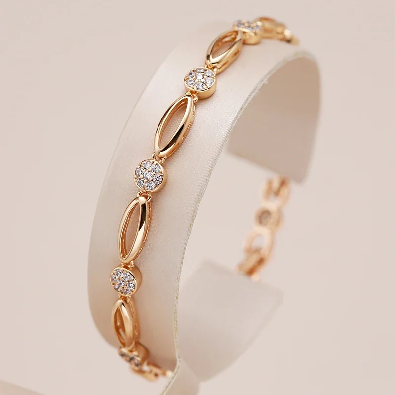 Kinel Hot Trend Simple 585 Rose Gold Color Bracelet for Women Luxury Natural Zircon Bride Wedding
