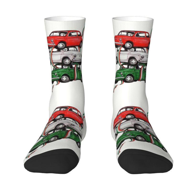 Funny Printing Vintage Italy Flag Car Socks for Women Men Stretchy Summer Autumn Winter Italian Pride Crew Socks