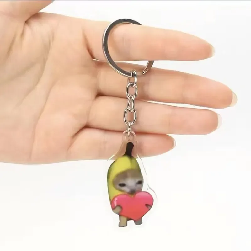 6 Pcs Cartoon Kawaii Banana Cat Key Chain Creative Bread Heart Keyring Key Holder Keys Bag Diy