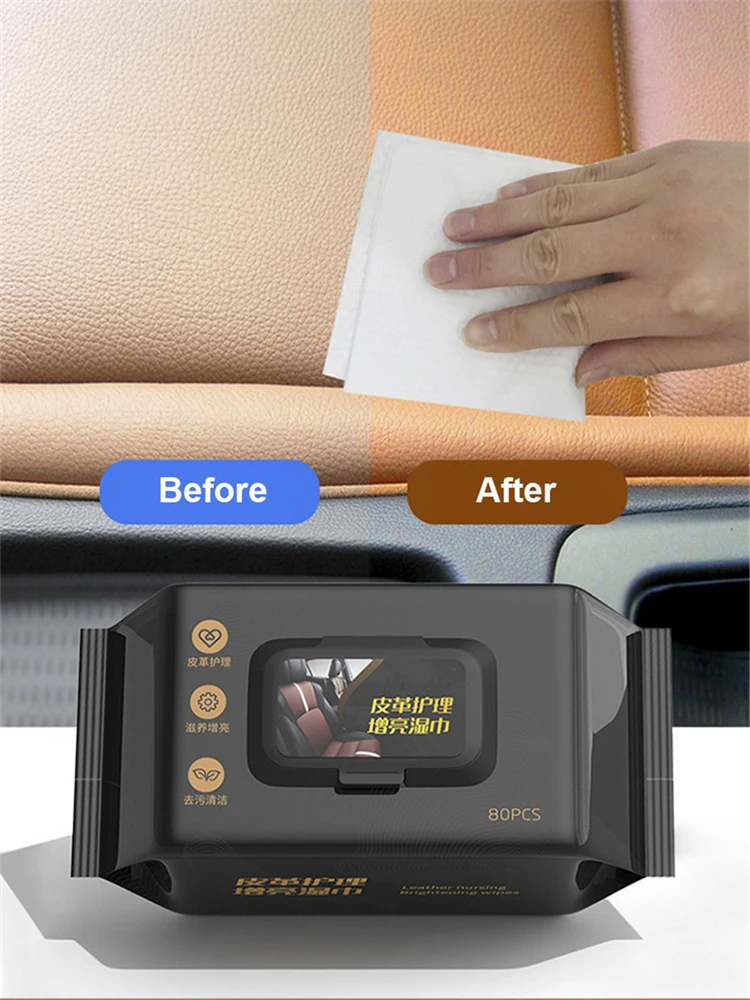 SEAMETAL 80pcs/bag Car Interior Cleaning Wipes Multi-function Car Dashboard Seat Leather Nursing