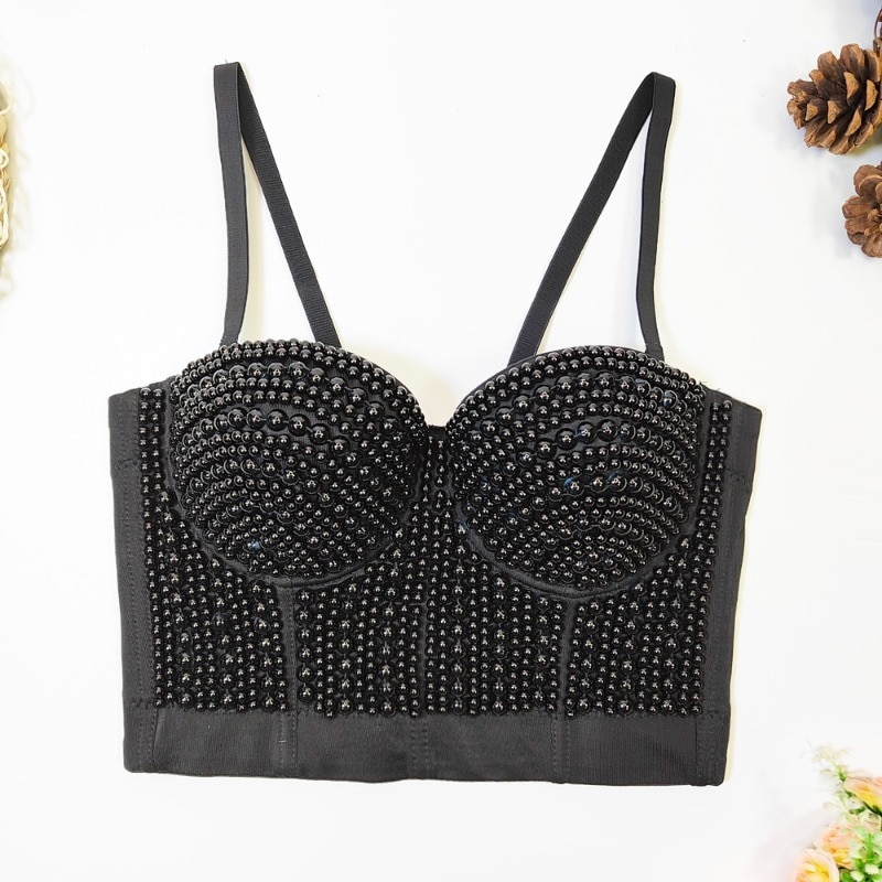 New Fashion Pearl Wrapped Chest Tight Short Fishbone Vest Camis Women Sexy Sleeveless Bustier Corset Crop Tops Clothings