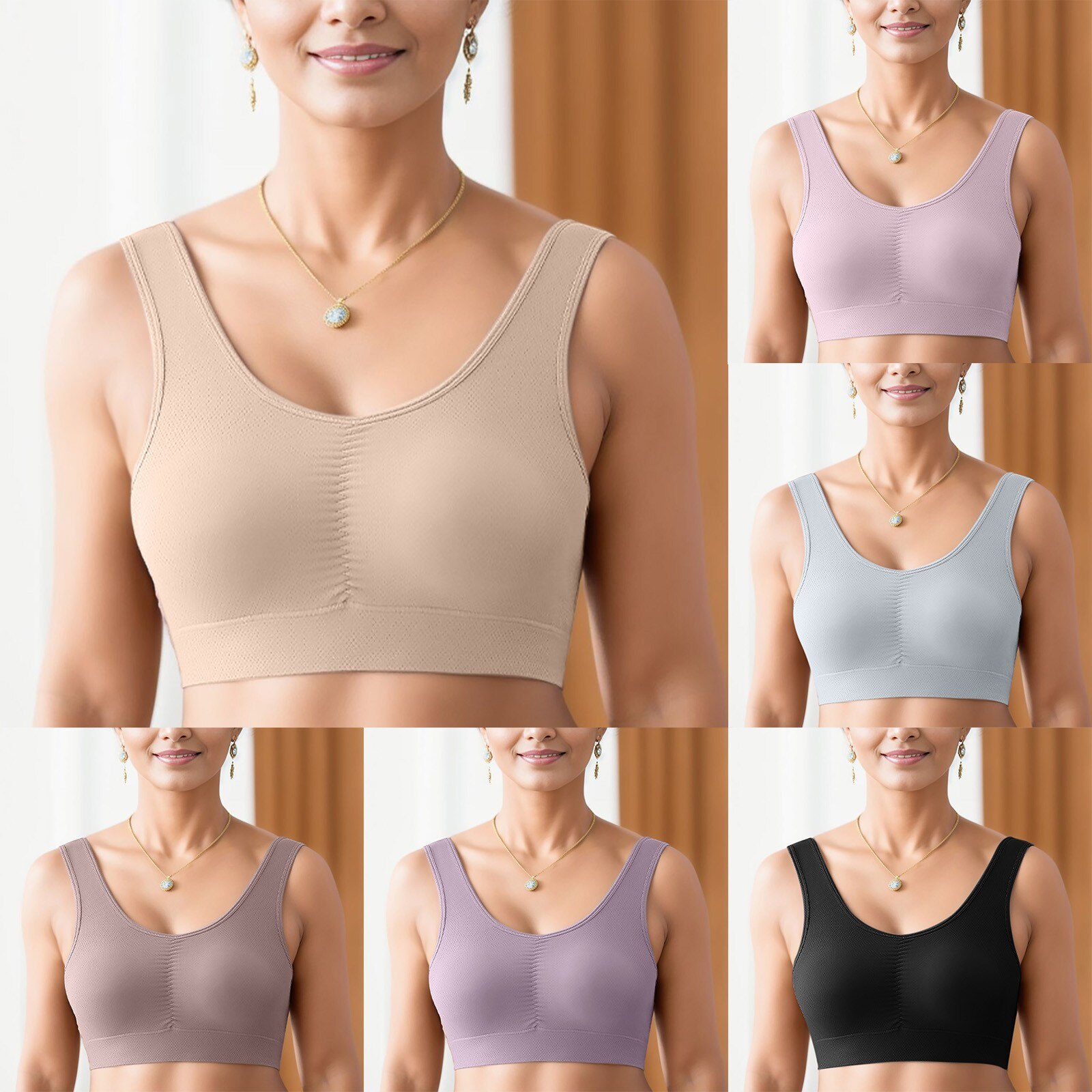 Women's Comfort Mid Aged And Elderly Large Sized Ice Silk Bra With No Steel Rim Tank Top Style Gathering Hollow Out