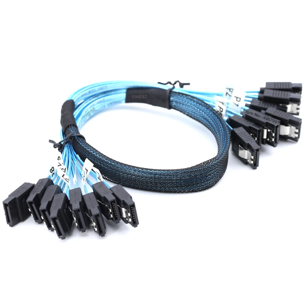 8 SATA To 8 SATA Cable 8 Pcs Sata 3.0 To Sata 3.0 Cabl SAS 7Pin 6Gbps Data Cable for Hard Disk SSD
