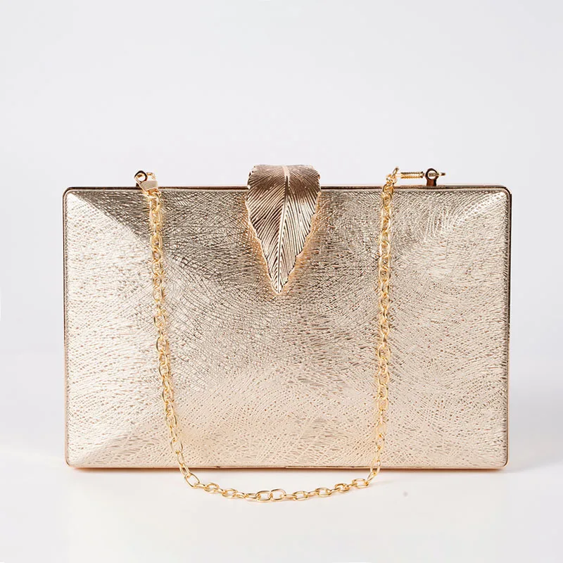 Women Shiny Gold Evening Bag Exquisite Leaf Long Purse For Female Bridal Wedding Party Handbag Small