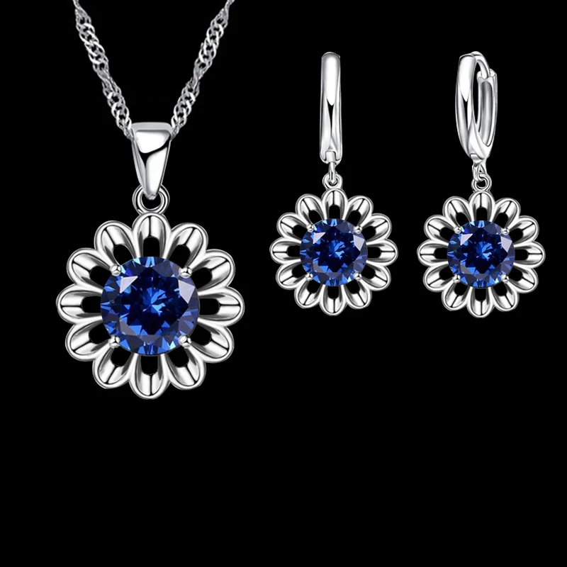 New Fashion Wedding Jewelry Set Women Top Quality 925 Sterling Silver Color Crystal Pendant Necklace