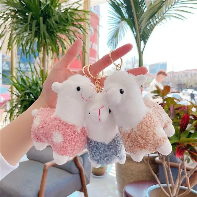 1pcs Soft Cotton Standing Alpaca Toys Stuffed Plush Doll Key Chain Animals Keychains Women Bags Cute