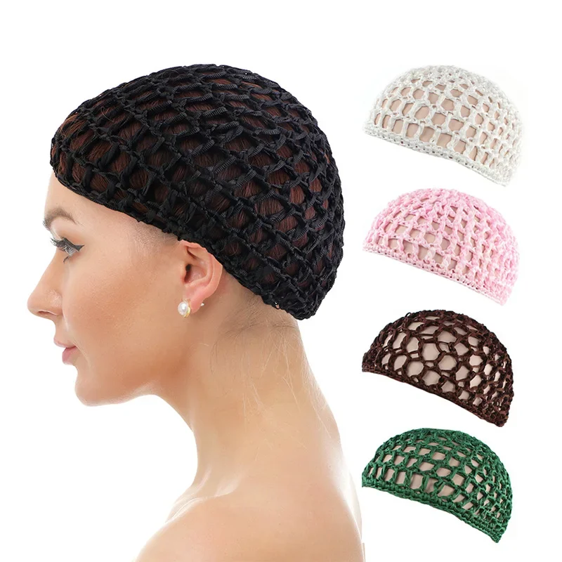 New Women's Mesh Hair Net Black Wig Caps handmade Crochet Cap Adjustable Strap Hair Net for Sleeping