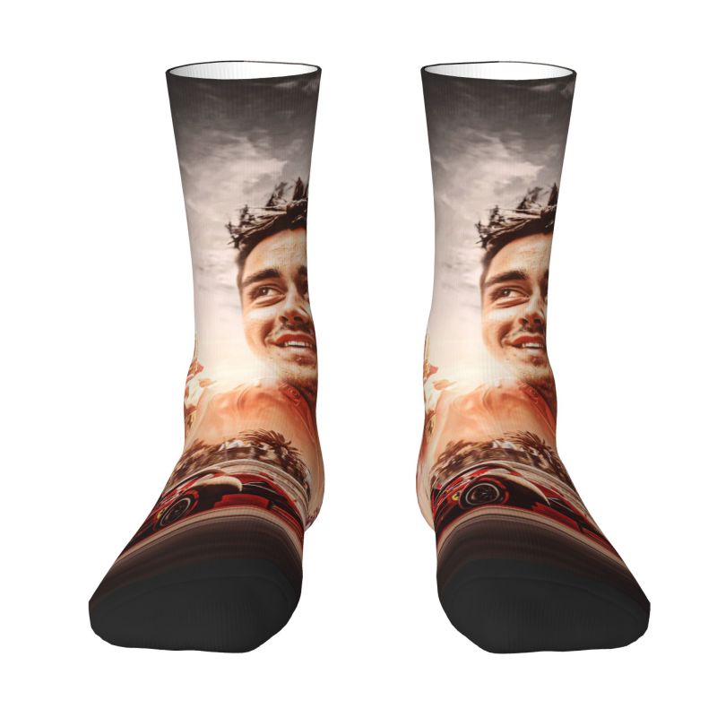 Racing Driver Leclerc Charles Dress Socks for Men Women Warm Fashion Novelty Formula One Crew Socks