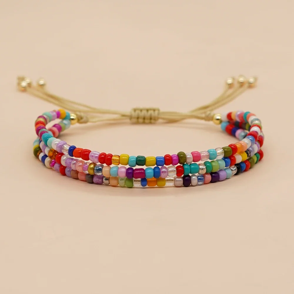 Go2Boho Summer Product Beach Jewelry Miyuki Beaded Bracelet Rainbow Colored Beads Adjustable Rope