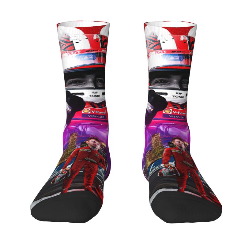 Formula One Leclerc Charles Mens Crew Socks Unisex Kawaii Racing Driver Spring Summer Autumn Winter Dress Socks