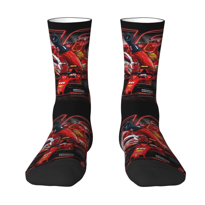 Leclerc Charles Fan Art Men Women Crew Socks Unisex Funny 3D Print Formula One Racer Dress Socks