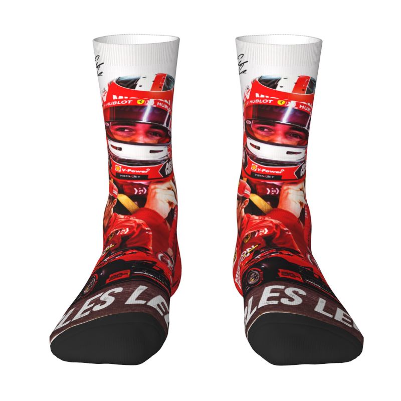 Cool Mens Formula One Leclerc Charles Dress Socks Unisex Warm Breathbale 3D Print Racer Racing Car Crew Socks