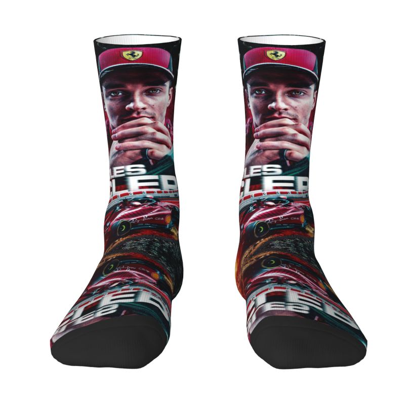 Racing Leclerc Charles Men Women Crew Socks Unisex Fashion 3D Printing Formula One Racer Dress Socks