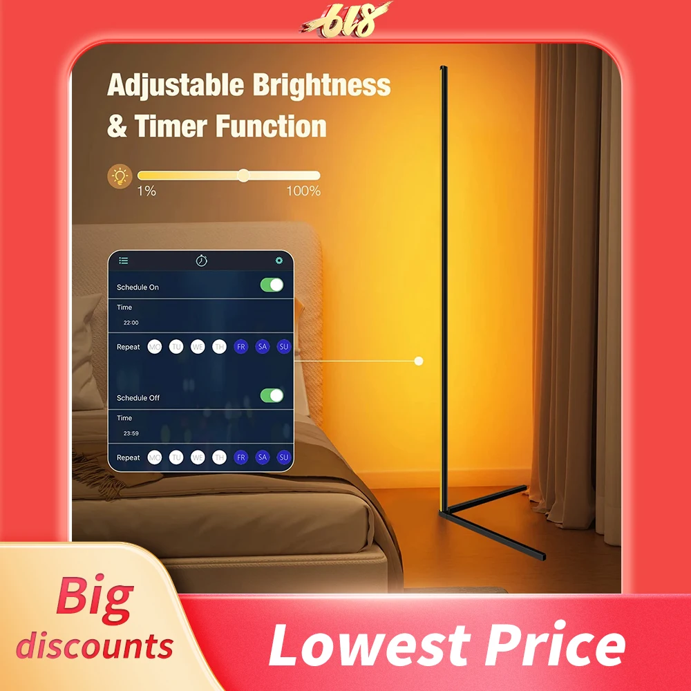 Living Room Dimmable 140cm RGB Corner Floor Lamp WIFI Smart LED Mood Light Art Home Decor