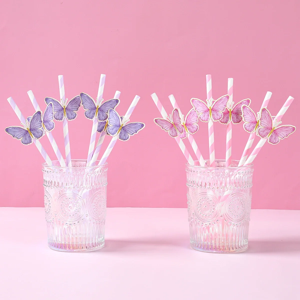 6pcs Butterfly Birthday Paper Straw Wedding Birthday Party Decorations Kids Baby Shower Girls 1st