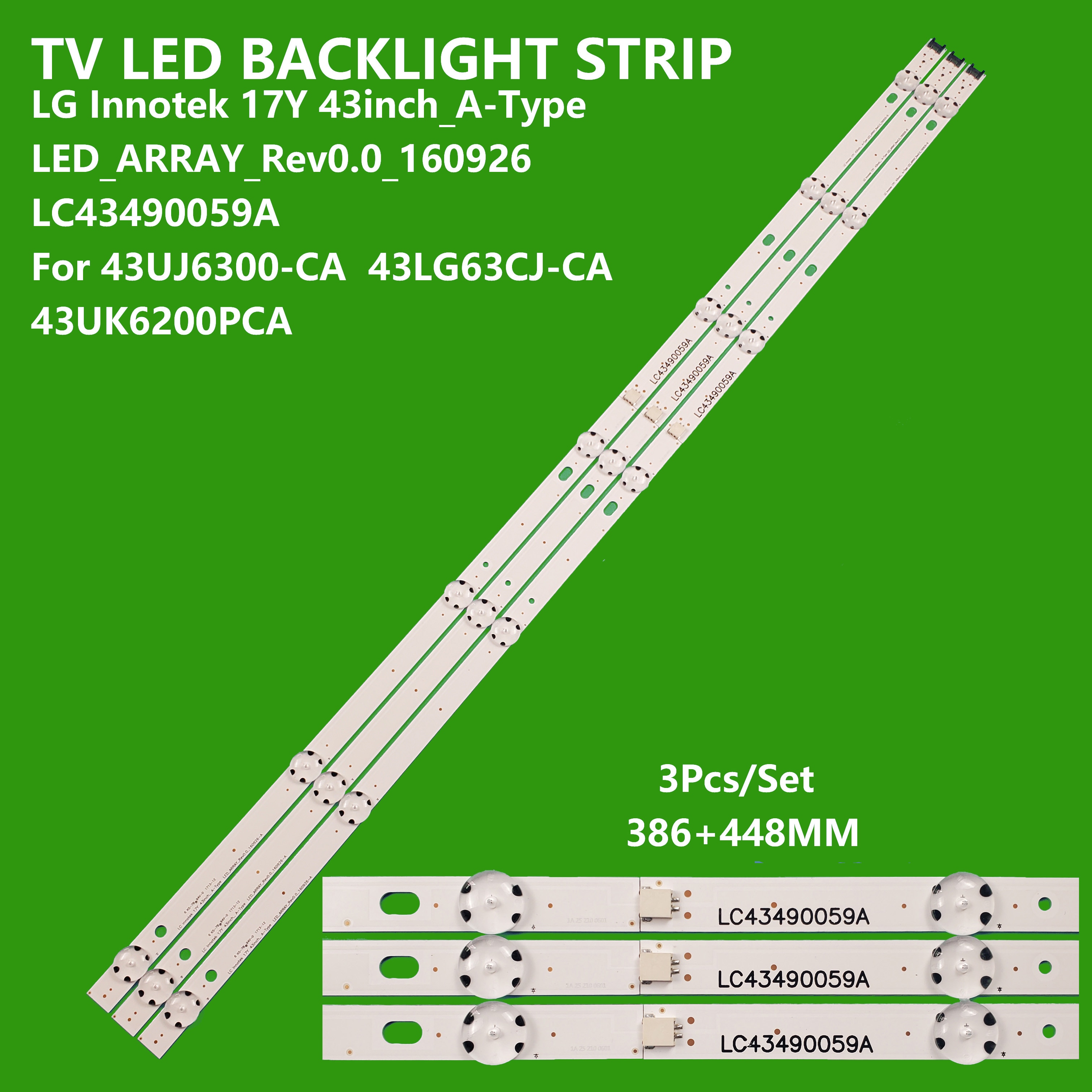 3Pcs/set LED Backlight strip For LG LC43490059A 43UJ6300 43UJ6500 43UJ6560 43UJ651V 43UJ561V 43UJ701V 43UK6200 43UJ630V