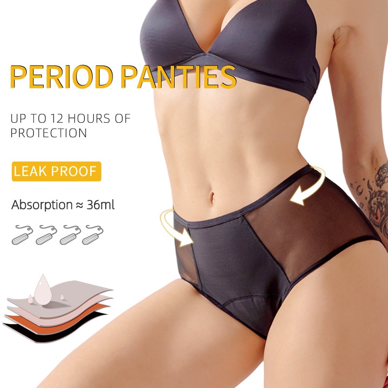 3Pcs Period Underwear Four-layer High Waist Hollow Sexy Leak-pro Absorption Large Size Menstrual Panties
