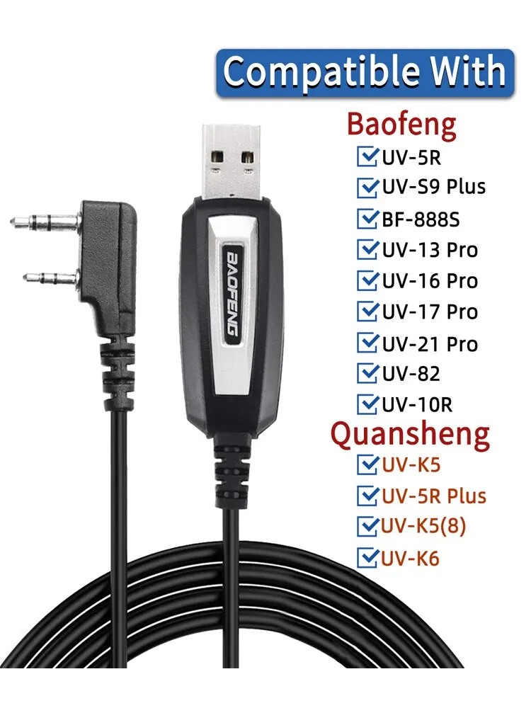USB Programming Cable With CD for Baofeng UV-5R 82 888S UV-S9PLUS UV-13 16 17 21 Pro Quansheng UV-K5