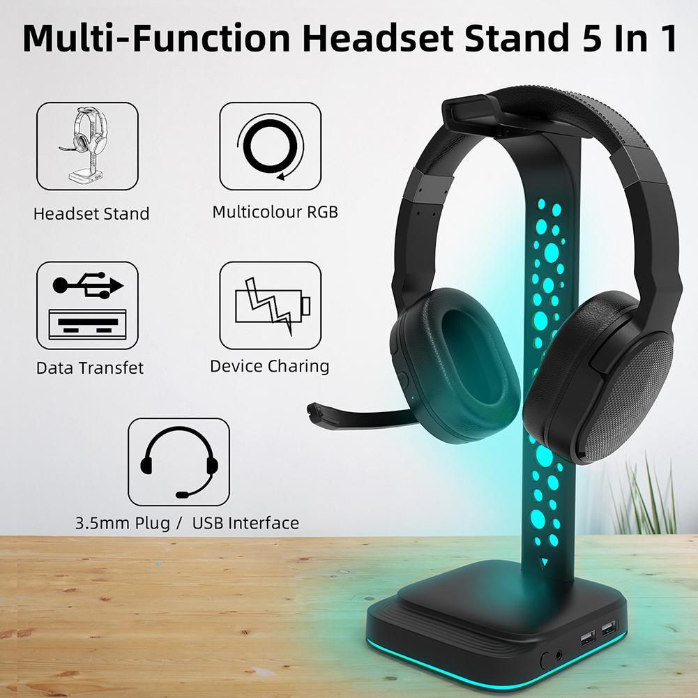 RGB Headset Stand 3.5mm AUX Type C 2 USB Ports Headphone Holder Rack For Desktop Gamers Gaming Earphone Accessories