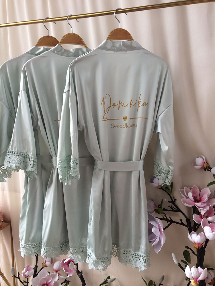 Sage Robes Wedding Party Bathrobe Świadkowa and Druhna with Gold Glitter Letters Kimono Silk Pajamas Maple Red Kimono Short Gown
