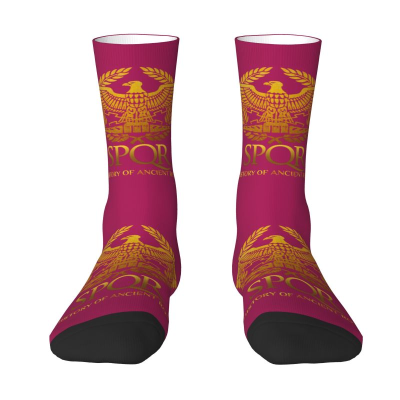 SPQR Roman Empire Men's Crew Socks Unisex Imperial Golden Eagle Emblem Spring Summer Autumn Winter Dress Socks