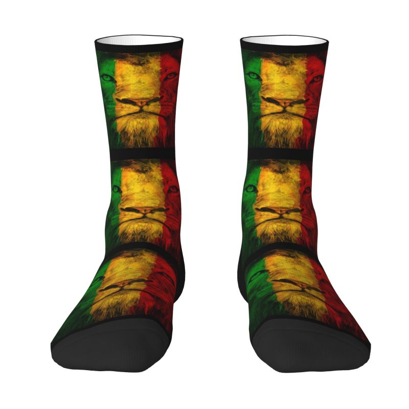Cute Mens Reggae Rasta Power Flag Lion Dress Socks Unisex Warm Breathbale 3D Printing Jamaica Pride Crew Socks