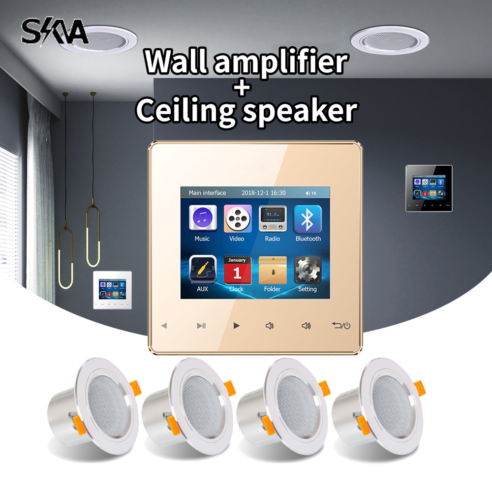 Smart Bluetooth Wall Amplifier Panel and Stereo Mini Ceiling Speaker Form A Combination Home Theater Sound System for Indoor